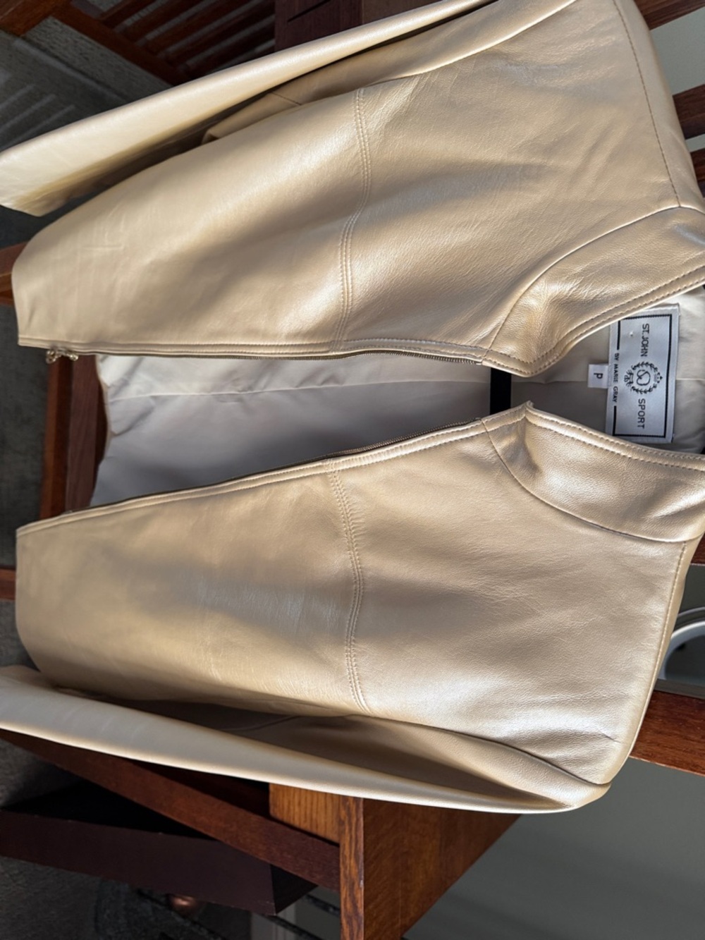 St. John Sport Metallic Cream Leather Zip Jacket